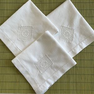 3 Vintage hand stitched cloth napkins.